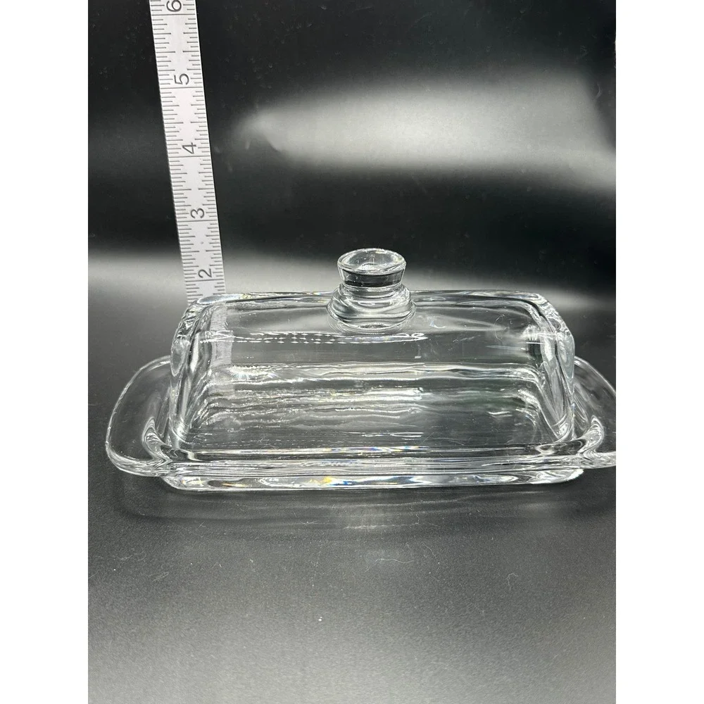 Vintage Clear Glass Butter Dish with Lid Rectangular Covered Serving Tray